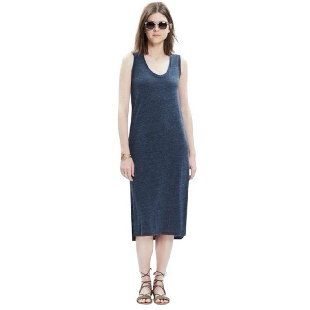 Madewell Tank Dress Womens Medium Heather Blue Midi Stretch V Neck Tank Dress